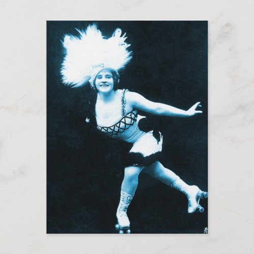 Vintage Retro Women Rollerskating Queen Postcard