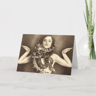 Vintage Retro Women Sideshow Snake Charmer Card