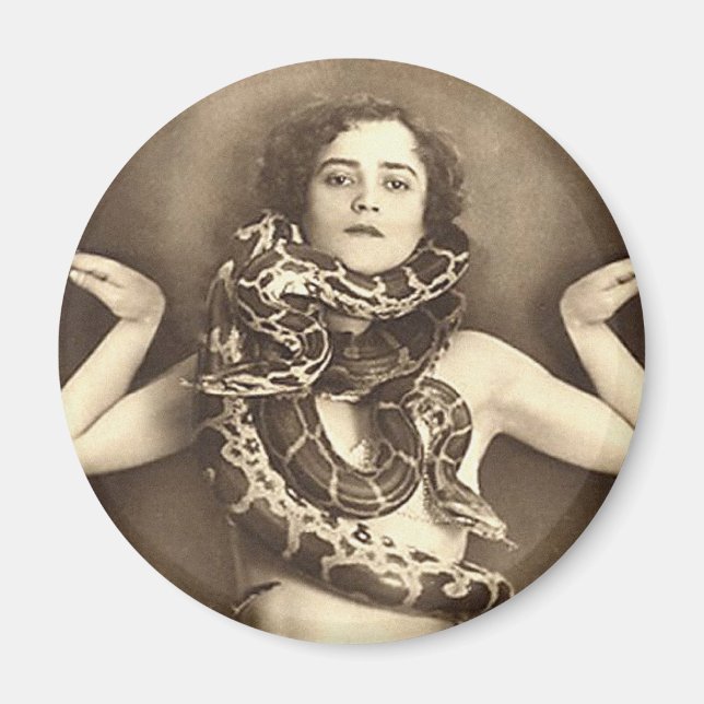 Vintage Retro Women Sideshow Snake Charmer Magnet (Front)