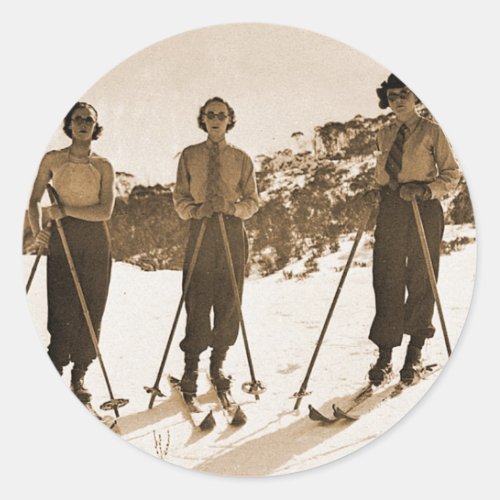 Vintage Retro Women Skiing Ski Bums 1942 Classic Round Sticker