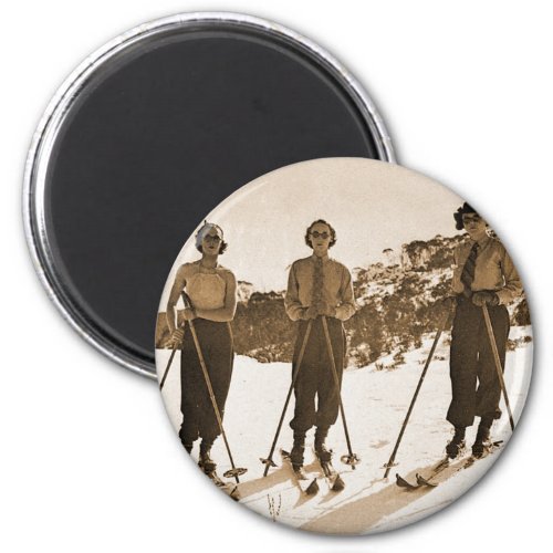 Vintage Retro Women Skiing Ski Bums 1942 Magnet