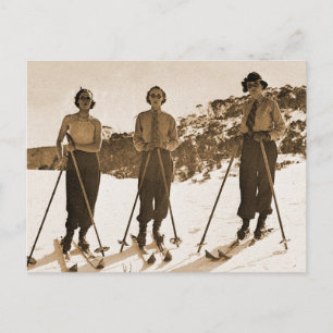 Vintage Retro Women Skiing 'Ski Bums 1942' Postcard