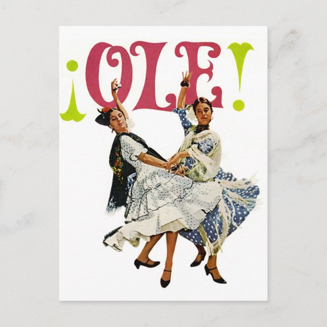 Vintage Retro Women Spainish Flamenco Dancers Ole! Postcard (Front)