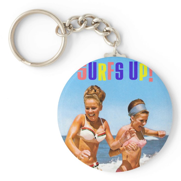 Vintage Retro Women Surfs Up Beach Girls Key Chain