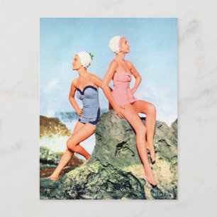Vintage Retro Women Swimsuits and Swim Caps Too! Postcard
