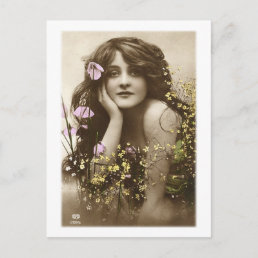 Vintage Retro Women Victorian Flower Girl Postcard
