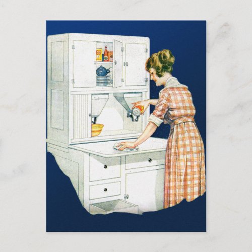 Vintage Retro Women Woman House Cleaning Postcard