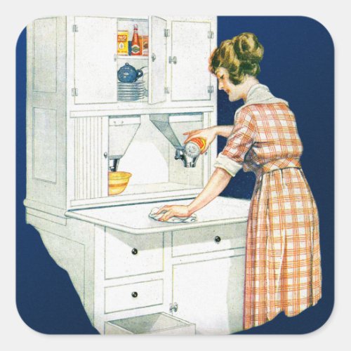 Vintage Retro Women Woman House Cleaning Square Sticker