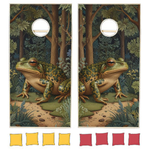 Vintage retro woodland art nouveau frog cornhole set