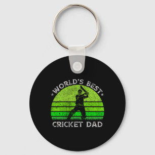 Vintage Retro World's Best Cricket Dad Silhouette Keychain
