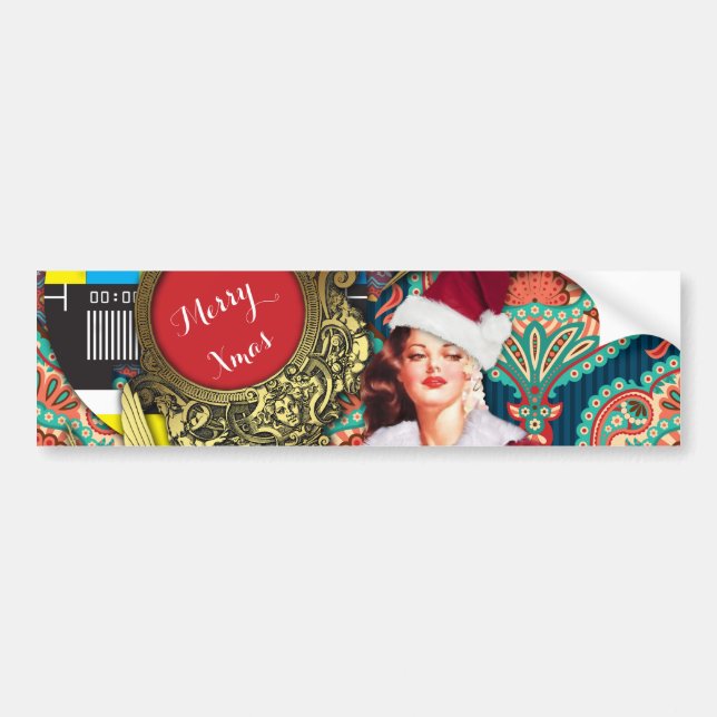 Vintage Retro Xmas Santa Bumper Sticker (Front)