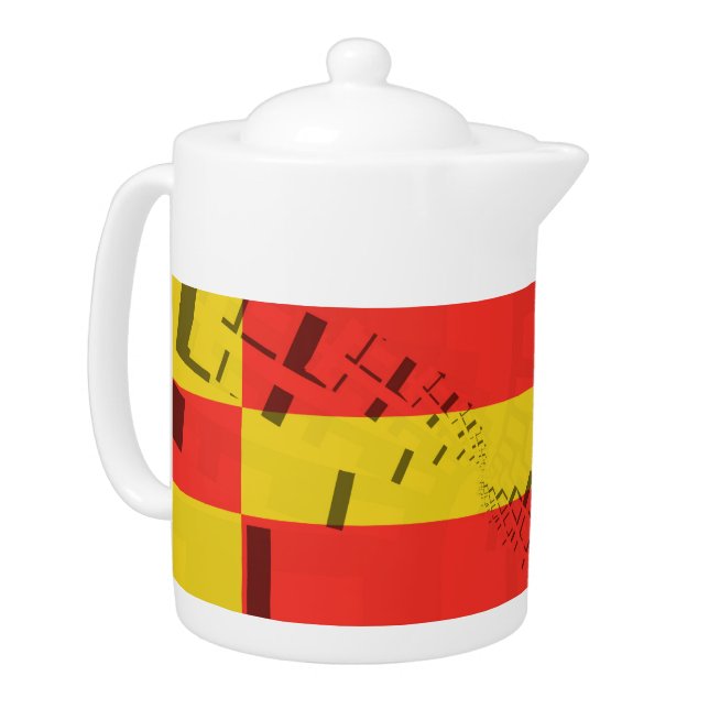 Vintage Retro Yellow Red Grey Art Deco Teapot (Left)
