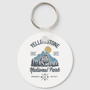 Vintage Retro Yellowstone National Park Hiking  Keychain