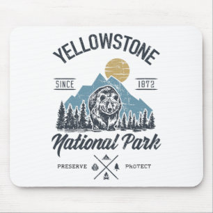 Vintage Retro Yellowstone National Park Hiking Mouse Pad