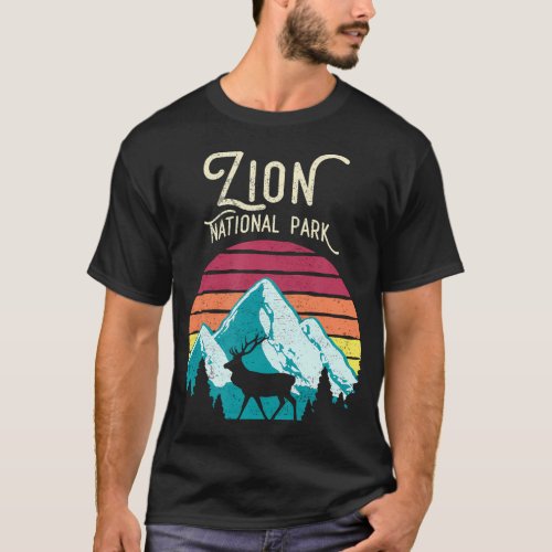 Vintage Retro Zion National Park Ut Mountain Deer T_Shirt