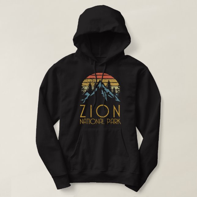 Vintage Retro Zion National Park Utah Hoodie (Design Front)