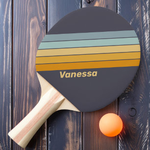 Vintage Retrograde Rainbow Striped with Name Ping Pong Paddle