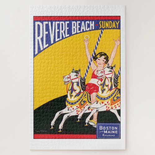 Vintage Revere Beach Carousel Nostalgic Travel Pos Jigsaw Puzzle
