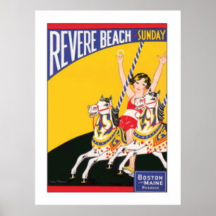 Vintage Revere Beach Carousel Nostalgic Travel Poster
