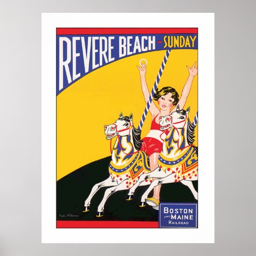 Vintage Revere Beach Carousel Nostalgic Travel Poster