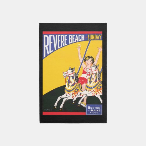 Vintage Revere Beach Carousel Poster Nostalgic Outdoor Rug