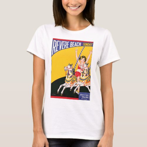 Vintage Revere Beach Carousel Poster Nostalgic Pat T_Shirt