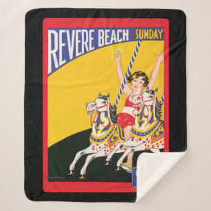 Vintage Revere Beach Carousel Poster Nostalgic Sherpa Blanket