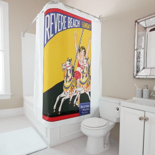 Vintage Revere Beach Carousel Poster Nostalgic Shower Curtain