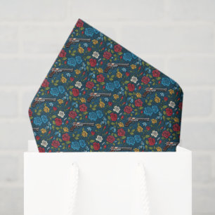 Vintage Revolver Floral With Roses Dark Blue Tissue Paper