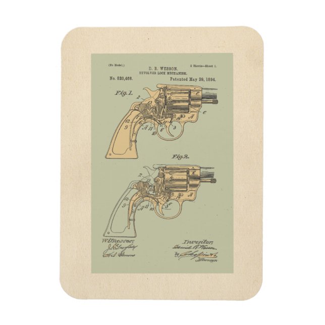 Vintage Revolver Patent Illustration Magnet (Vertical)