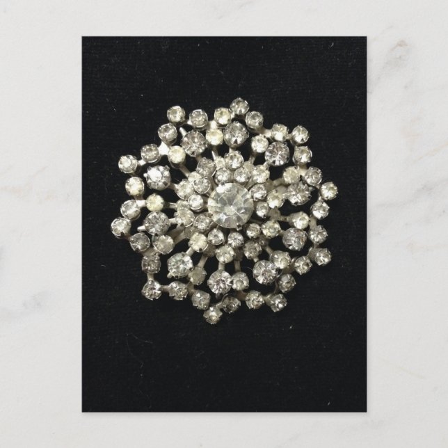 Vintage Rhinestone Brooch On Black Velvet Postcard (Front)