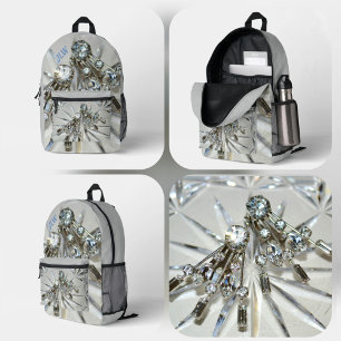 Vintage Rhinestone Glam with Personalized Initials Printed Backpack