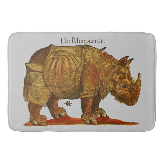 Vintage Rhino Durer's Rhinoceros Antique Bathroom Mat (Front)