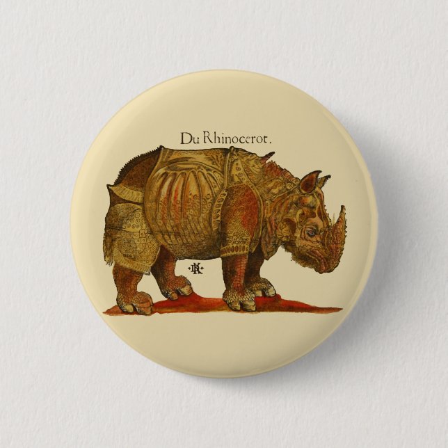 Vintage Rhino Durer's Rhinoceros Antique Button (Front)