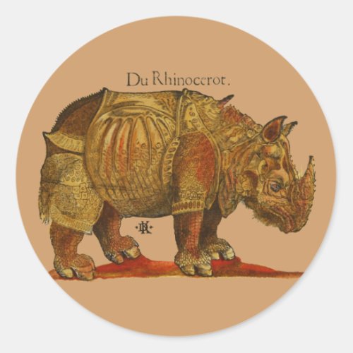 Vintage Rhino Durers Rhinoceros Antique Classic Round Sticker