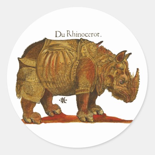 Vintage Rhino Durers Rhinoceros Antique Classic Round Sticker