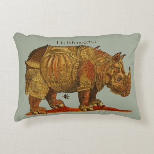 Vintage Rhino Durers Rhinoceros Antique Decorative Pillow