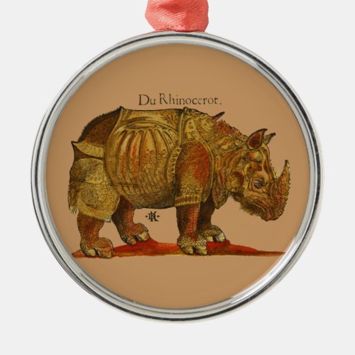 Vintage Rhino Durers Rhinoceros Antique Metal Ornament