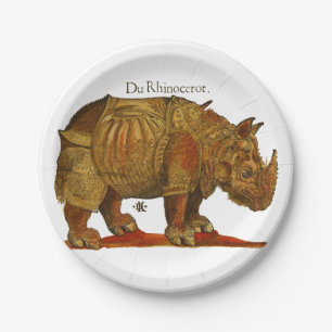 Vintage Rhino Durer's Rhinoceros Antique Paper Plates