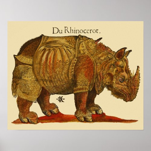 Vintage Rhino Durers Rhinoceros Antique Poster