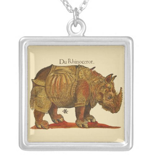Vintage Rhino Durers Rhinoceros Antique Silver Plated Necklace