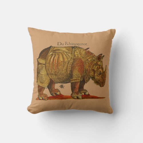 Vintage Rhino Durers Rhinoceros Antique Throw Pillow