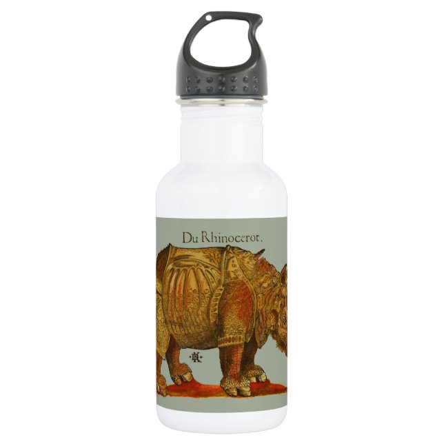 Vintage Rhino Durer's Rhinoceros Antique Water Bottle (Front)