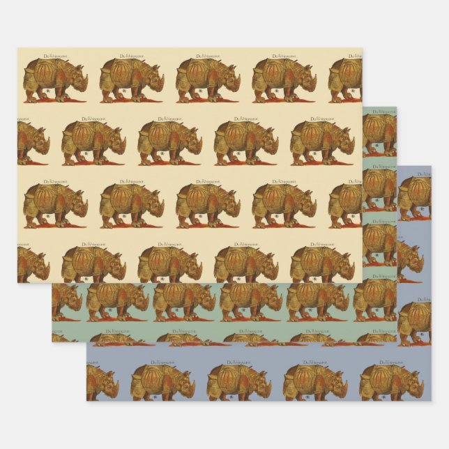Vintage Rhino Durer's Rhinoceros Antique Wrapping Paper Sheets (Set)