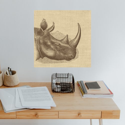 Vintage Rhino Illustration on Burlap   Poster