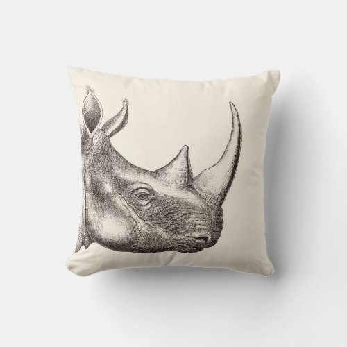 Vintage Rhino Illustration Throw Pillow