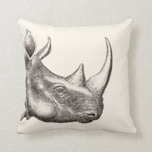 Vintage Rhino Illustration Throw Pillow
