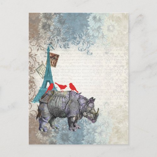 ãƒ Vintage rhino Postcard