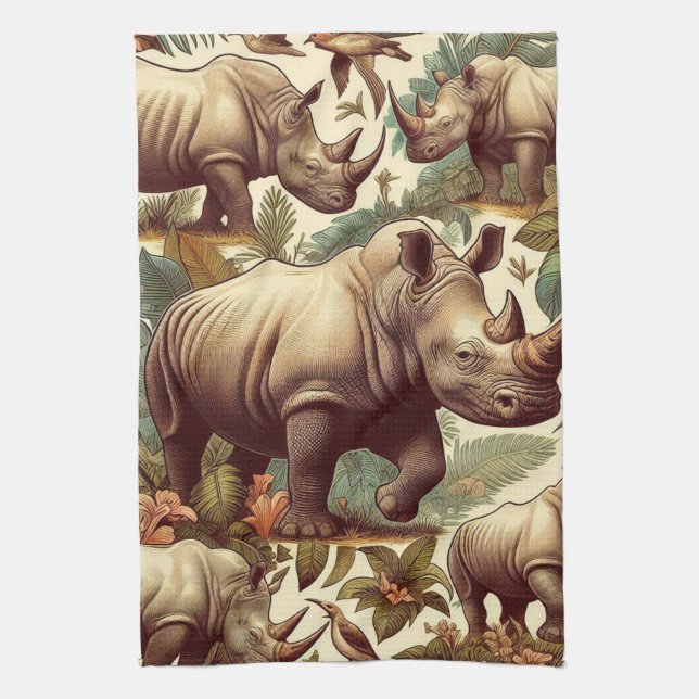 Vintage Rhino Seamless Kitchen Towel (Vertical)