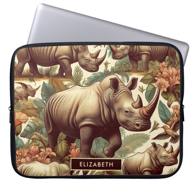 Vintage Rhino Seamless Laptop Sleeve (Front)